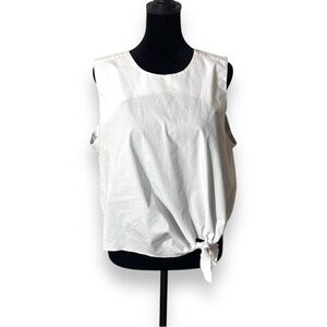 Cupio XL White Sleeveless Keyhole Back Tie Front Lightweight Blouse